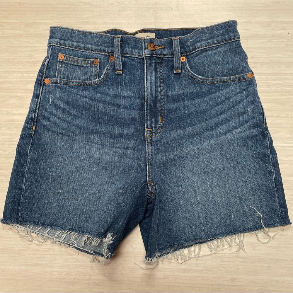 Madewell Size 26 High-Rise Denim Shorts Blue Cut Off Stretch Raw Hem